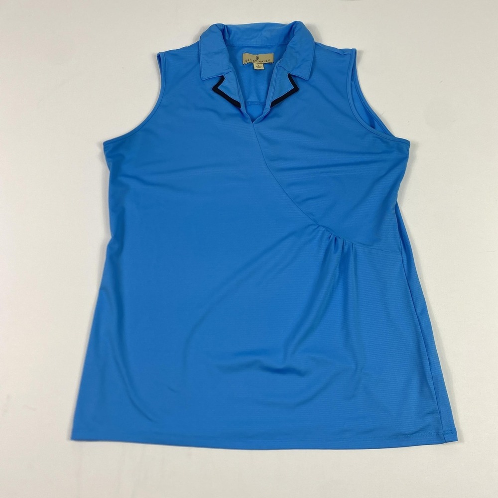 Sport Haley Shirt Womens Large Blue Sleeveless Golf Polo Performance Stretch
